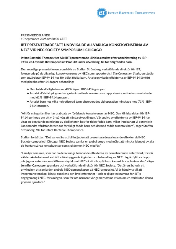 IBT presenterade ”Att undvika de allvarliga konsekvenserna av NEC” vid NEC Society Symposium i Chicago