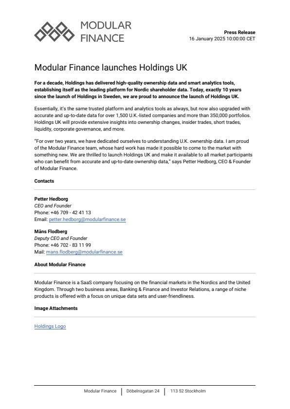 modular finance launches holdings uk