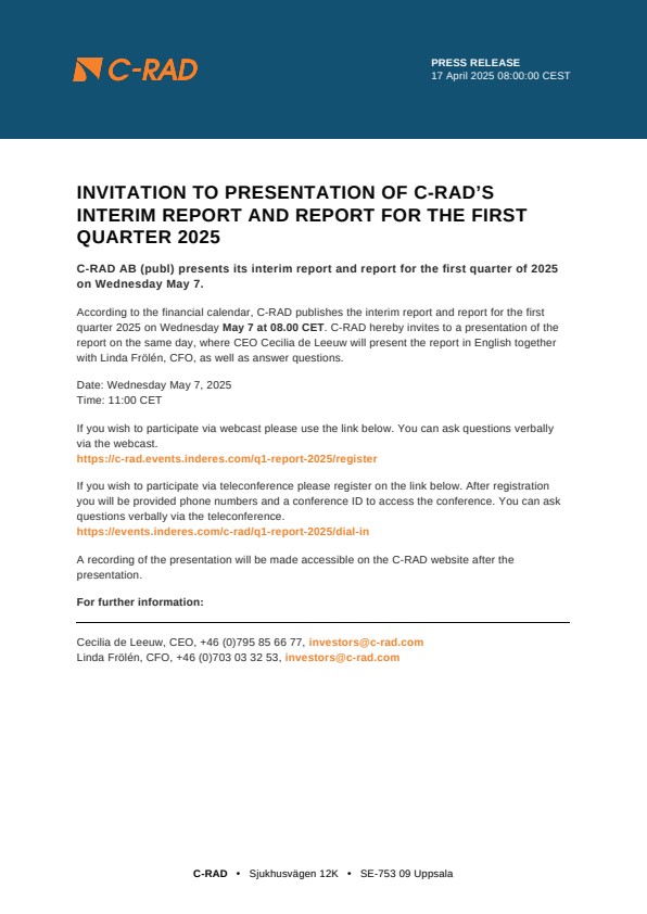 Invitation to presentation of C-RAD’s interim report and report for the ...