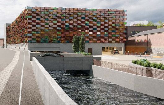 Wallenstam bygger färgglatt parkeringshus med Soltech Facade solceller i kreativt mönster