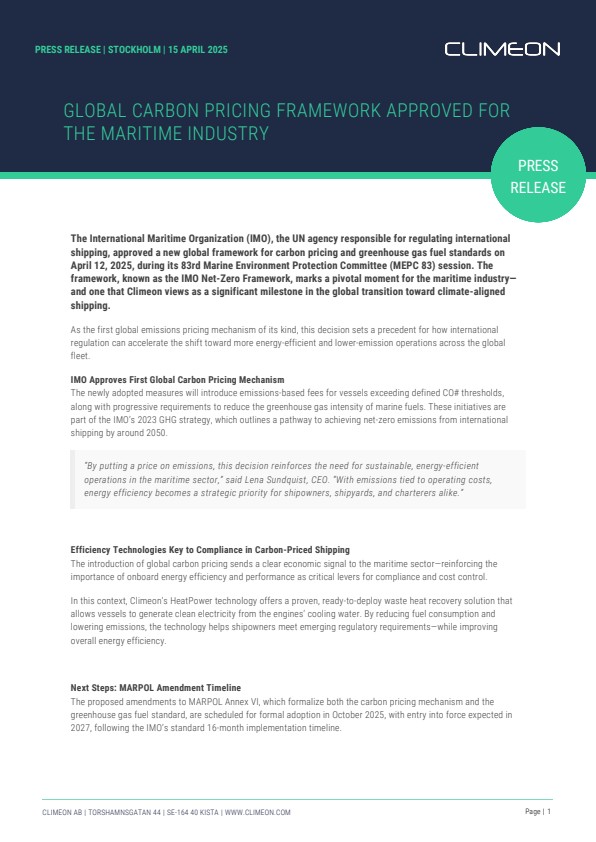 Global Carbon Pricing Framework Approved for the Maritime Industry ...