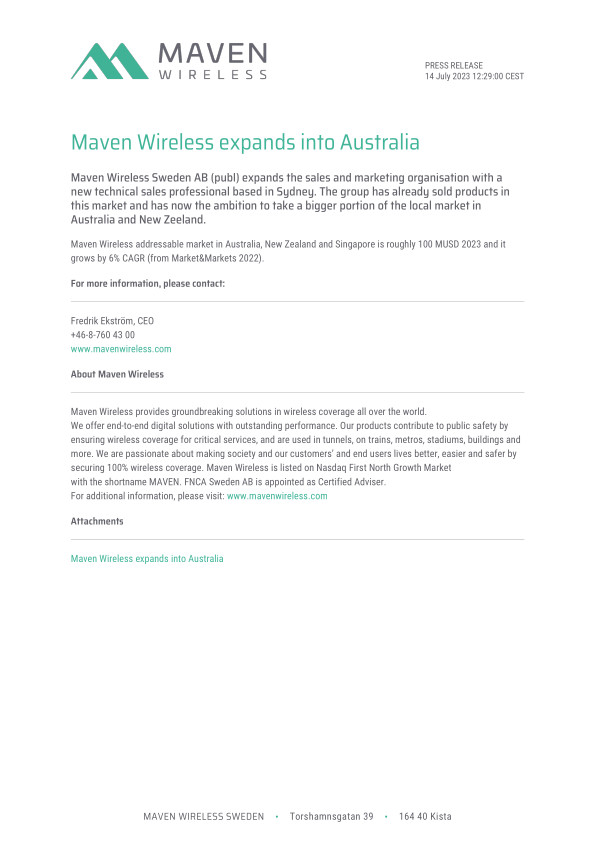 Maven Wireless expands into Australia
