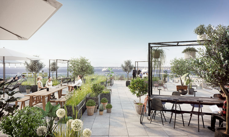 Outdoor office space at GreenHaus in Helsingborg, Sweden