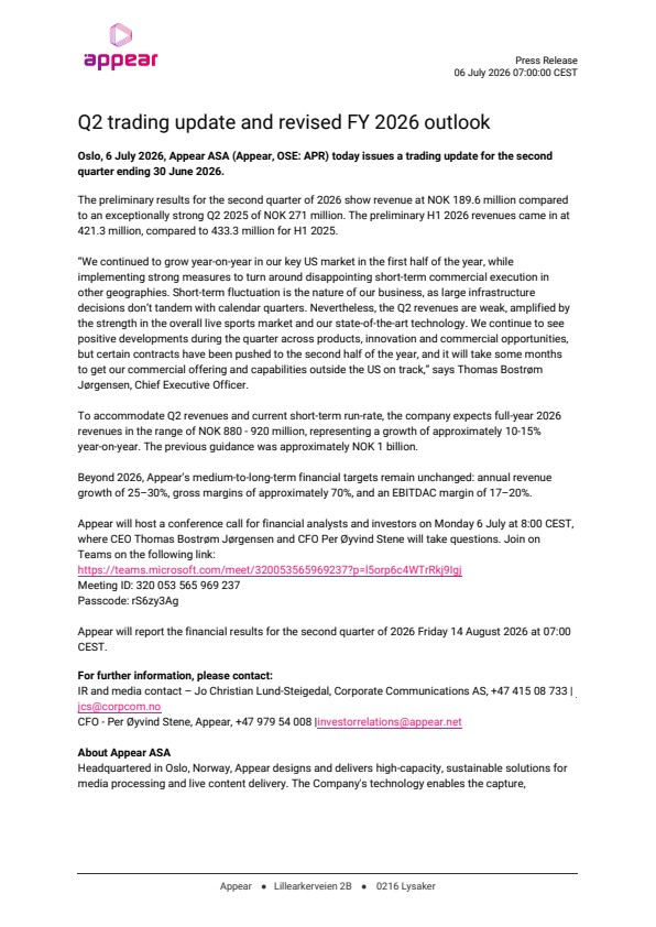 q2 trading update and revised fy 2026 outlook