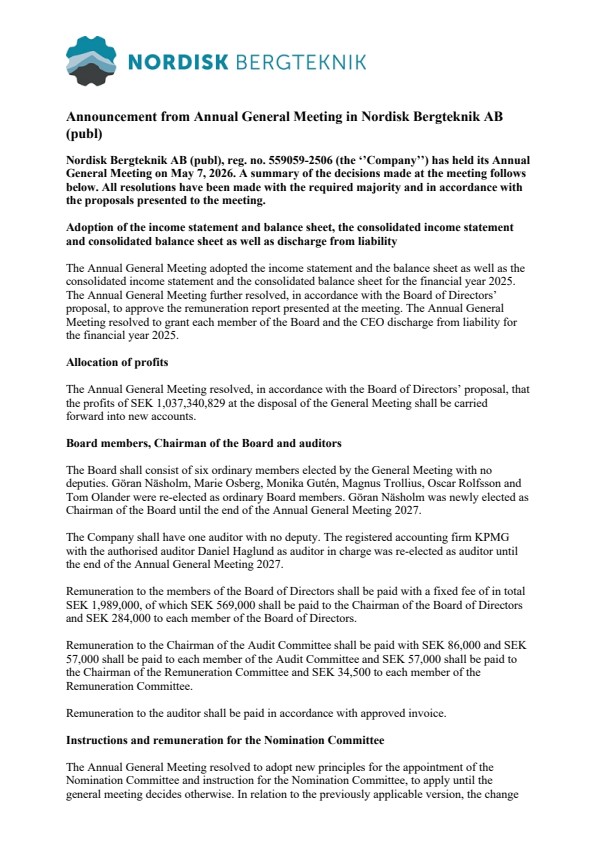 announcement from annual general meeting in nordisk bergteknik ab publ.pdf?url=https%3A%2F%2Fmb.cision.com%2FMain%2F18649%2F4346127%2F4083295